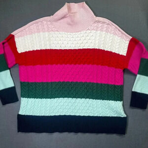 Crown & Ivy Mock Neck Cable Knit sweater Womens L heavy Warm Colorblock 1294